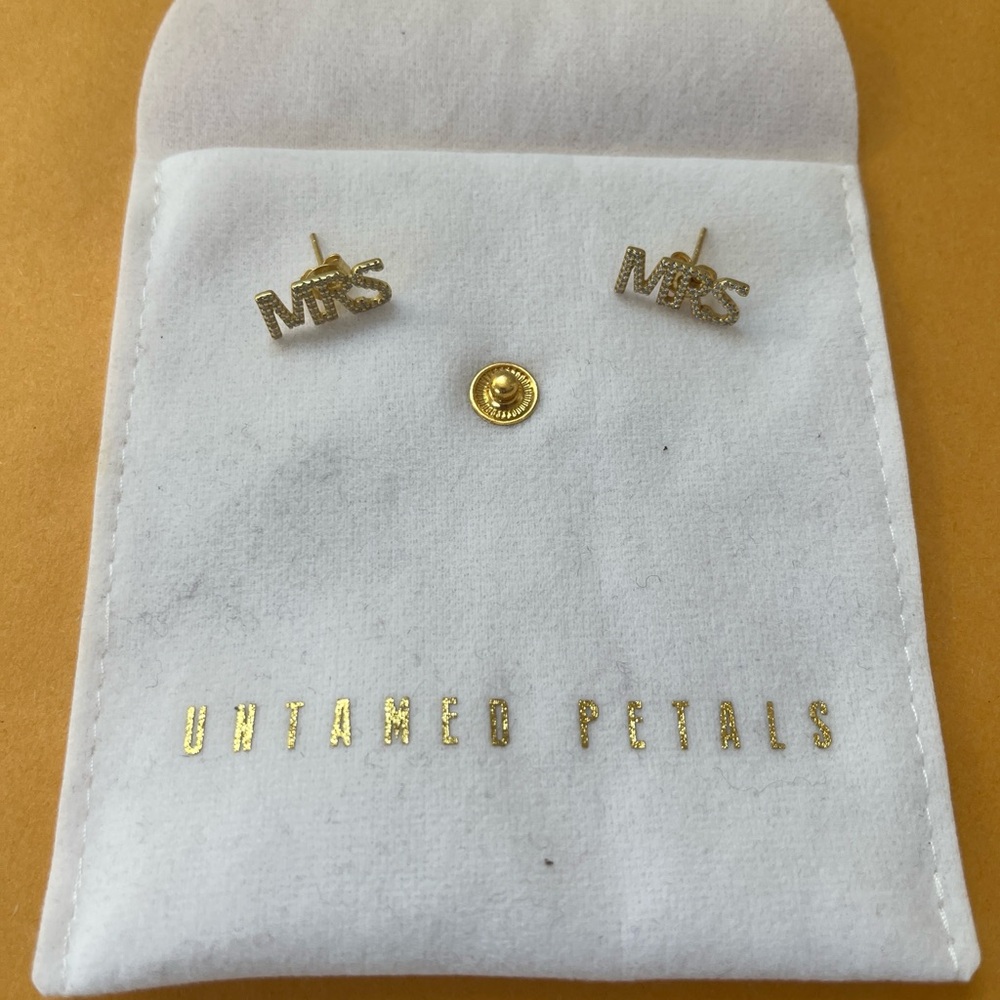 Untamed Petals Gold 'Mrs' Earrings